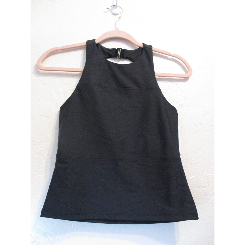 Josie Natori Womens Sz S Black Solstice Meet & Greet Halter Tank Top Yoga Active
